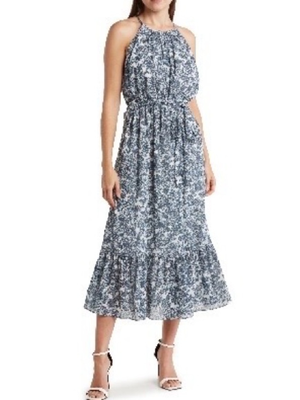 Chelsea28 Blue Ivory Abstract Print Halter Maxi Dress XL Lined